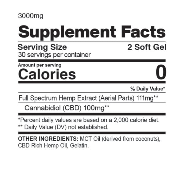 Full Spectrum CBD Capsules 3000mg Supplement Facts